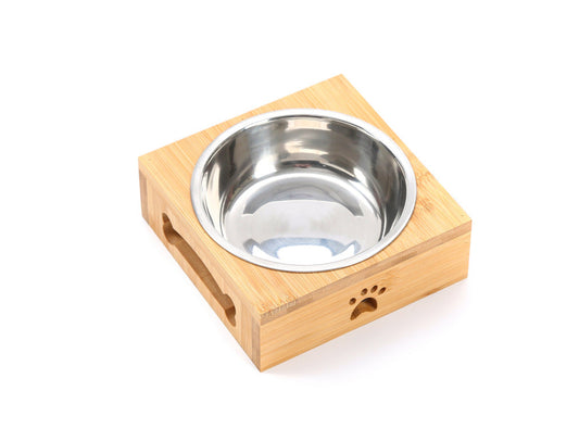 Solid Wood Pet Dining-table Dog Water Bowl Stainless Steel