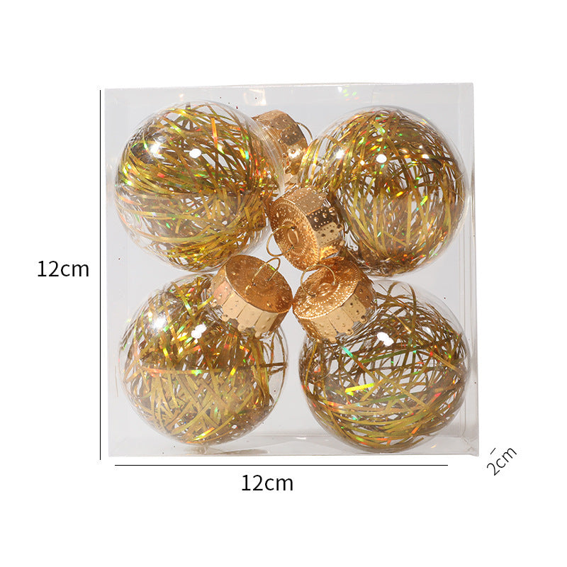 Christmas Ball Transparent PET Laser Silk Grass Ball Christmas Tree Pendant Decoration Props 4PCS per box