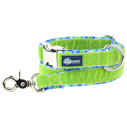 Green Stripes Velvet Essential Dog Collar (1″ Only)