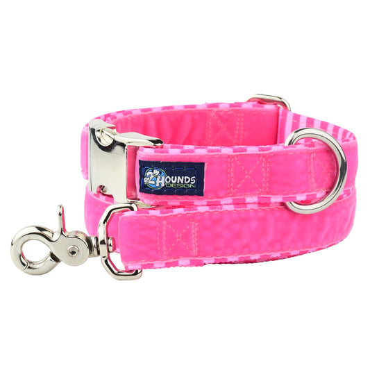 Pink Stripes Velvet Essential Dog Collar (1″ Only)