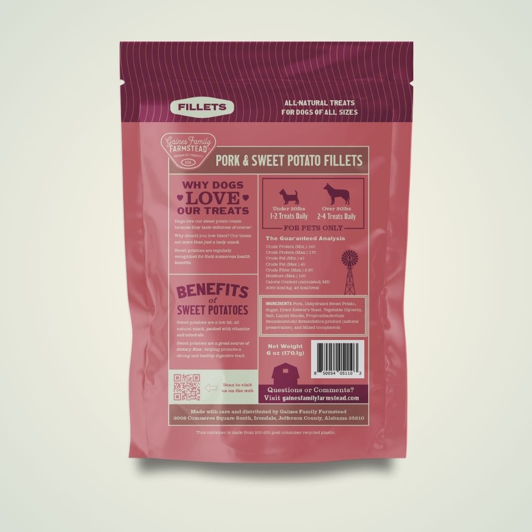 Pork And Sweet Potato Fillets Dog Treats 6 Oz USA ✅