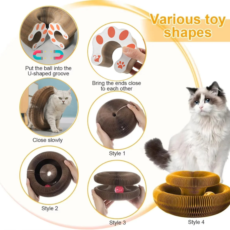 Magic Cat Scratch Toy with Ball – Round Corrugated Claw Board Toy