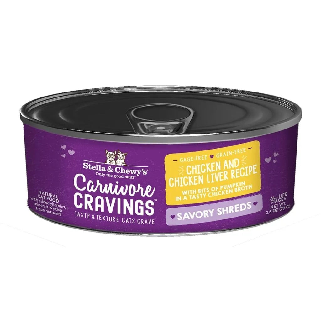 Stella & Chewy's Carnivore Cravings Shredded Chicken and Chicken Liver Cat Cans (2.8oz) - The Family Pet