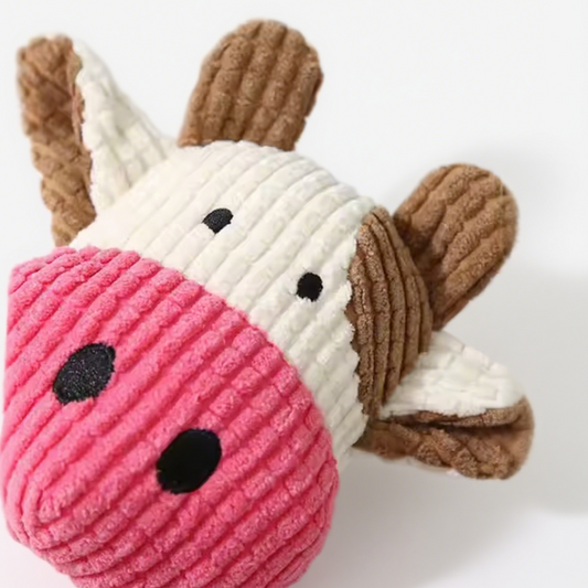 Pet Plush Squeaky Toy - Cow - detail view