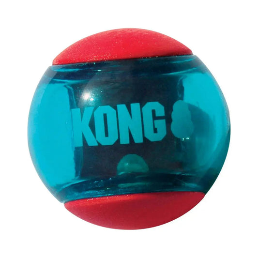 KONG Squeezz Action Ball Large Squeaky Dog Fetch Toy 2 Pack Red