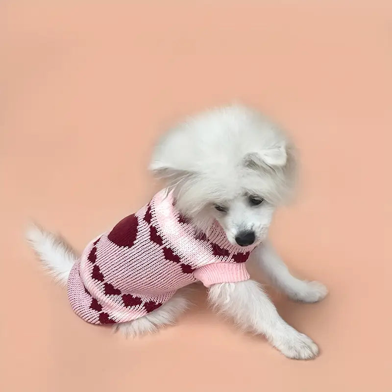 Hearts Knit Pullover Turtleneck Pink Pet Sweater