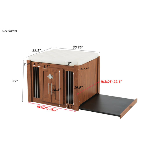 2 In 1 Walnut Dog Crate Nightstand With Storage