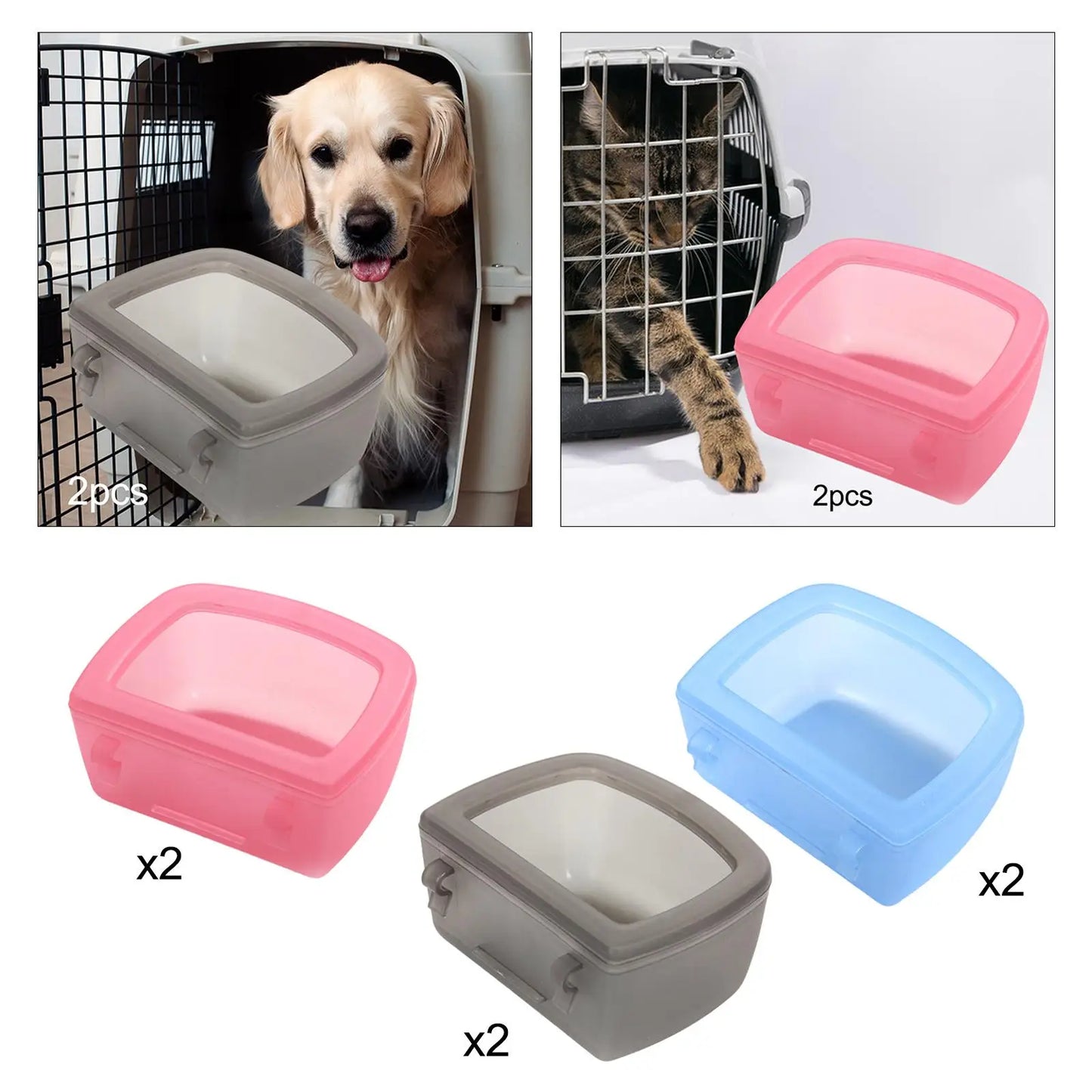 2 Pieces Pet Kennel Cage Bowls for Wire Cages Or Crates, Pet Carrier Bowl, Water
