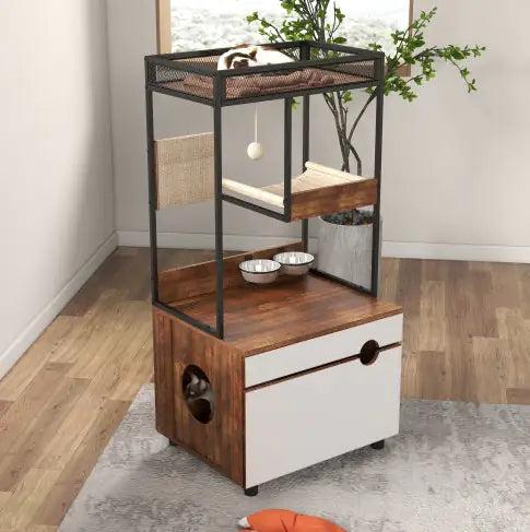 Cat Litter Box Enclosures With Cat Tree Tower - Ameraeon