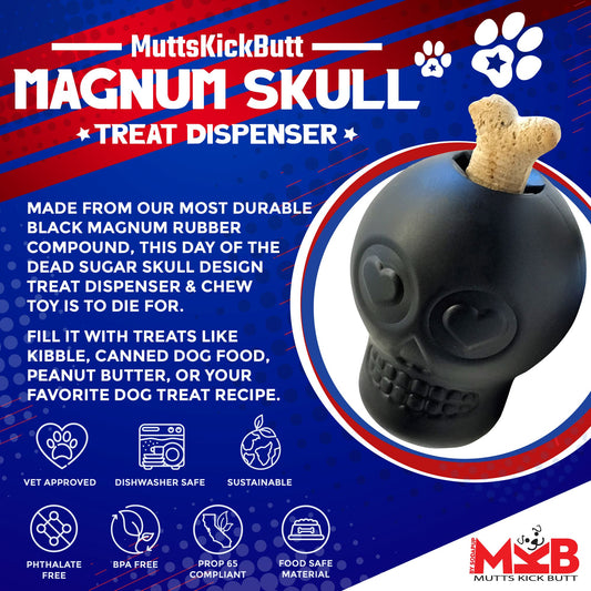 Magnum Sugar Skull Dog Chew Toy & Treat Dispenser - USA Made