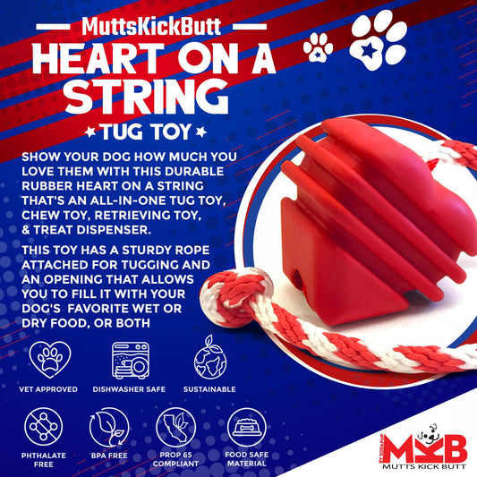 Heart on a String toy - Durable Rubber Tug Toy for Large