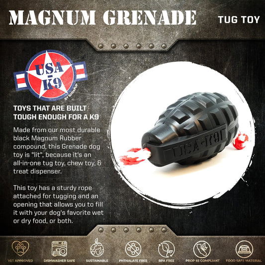 USA-K9 Magnum Grenade - Black Magnum Rubber Chew Toy for Extreme