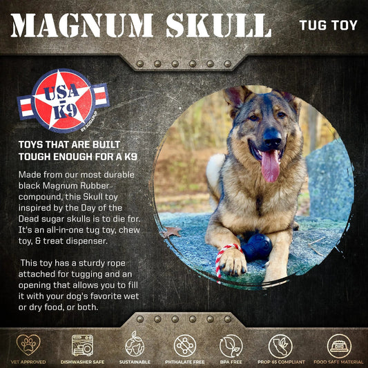 USA-K9 Magnum Skull - Black Magnum Rubber Chew Toy for Extreme Chewers | USA Made-Purrfect Pet Kingdom