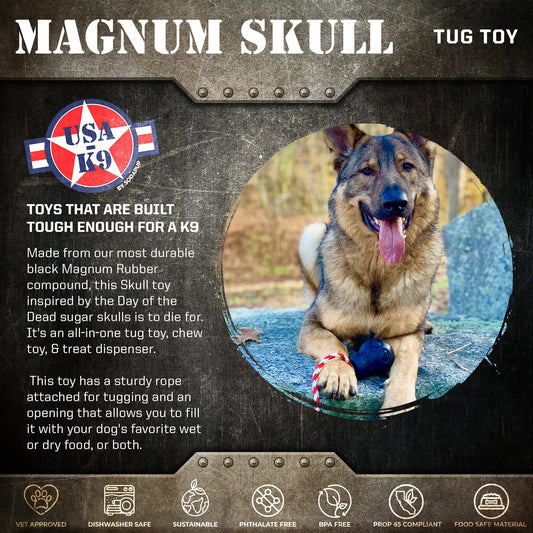 USA-K9 Magnum Skull - Black Magnum Rubber Chew Toy for Extreme