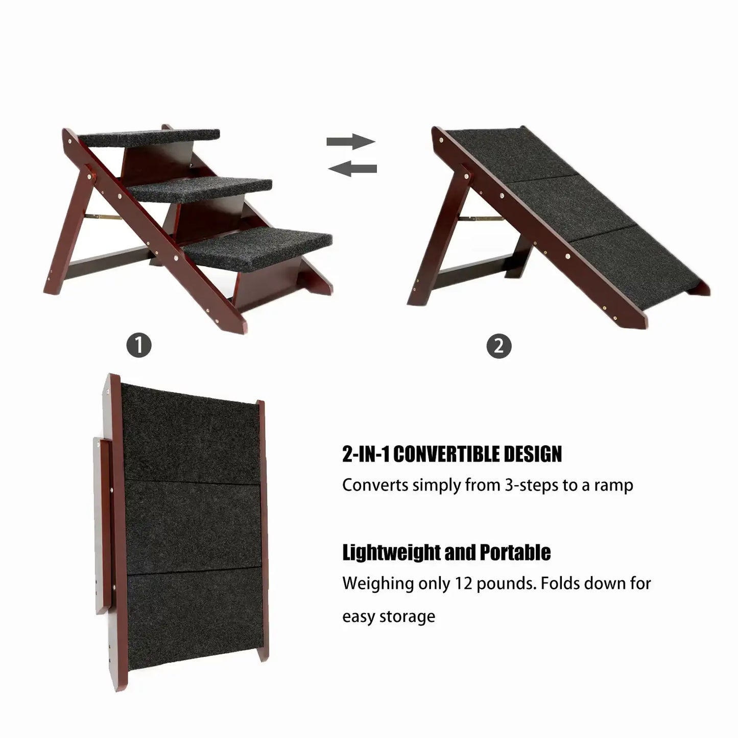 3-tier pet ramp for dogs and cats with a convertible design for easy storage and portability
