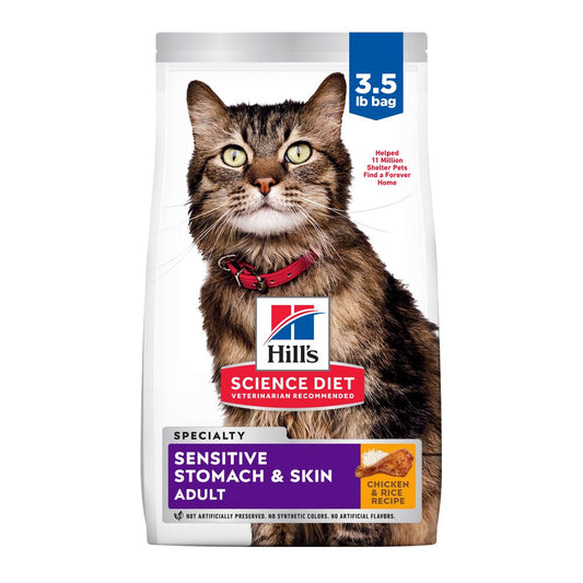 Hill's Science Diet Adult Sensitive Stomach & Skin Chicken & Rice Recipe Dry Cat Food Bag - Dry Cat Food - The Family Pet