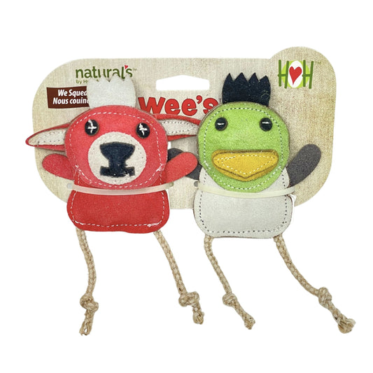 Dog Toys-Natural Leather Wee Buddies Duck & Bunny Chews 2pk
