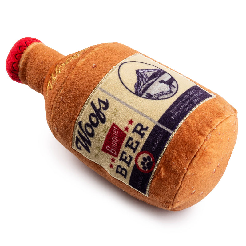 Woofs Beer Bottle Plush Squeaky Dog Toy