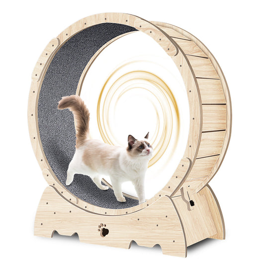 Cat Exercise Wheel for Indoor Cats, Cat Running Wheel with Carpeted Runway 37" Natural Wood Color - Purrfect Pet Kingdom