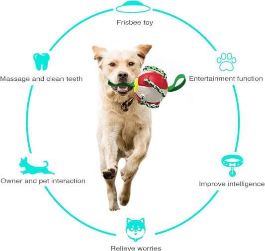 Purrfect Pet Kingdom Dog Toy Balls With Chewing Ropes Pet Flying Saucer Ball Dog (White red) - Premium Dog Toys