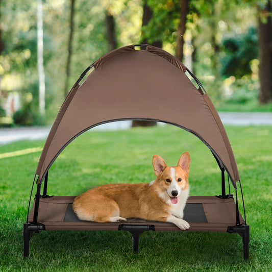 36" Elevated Outdoor Dog Bed with Canopy - Coffee