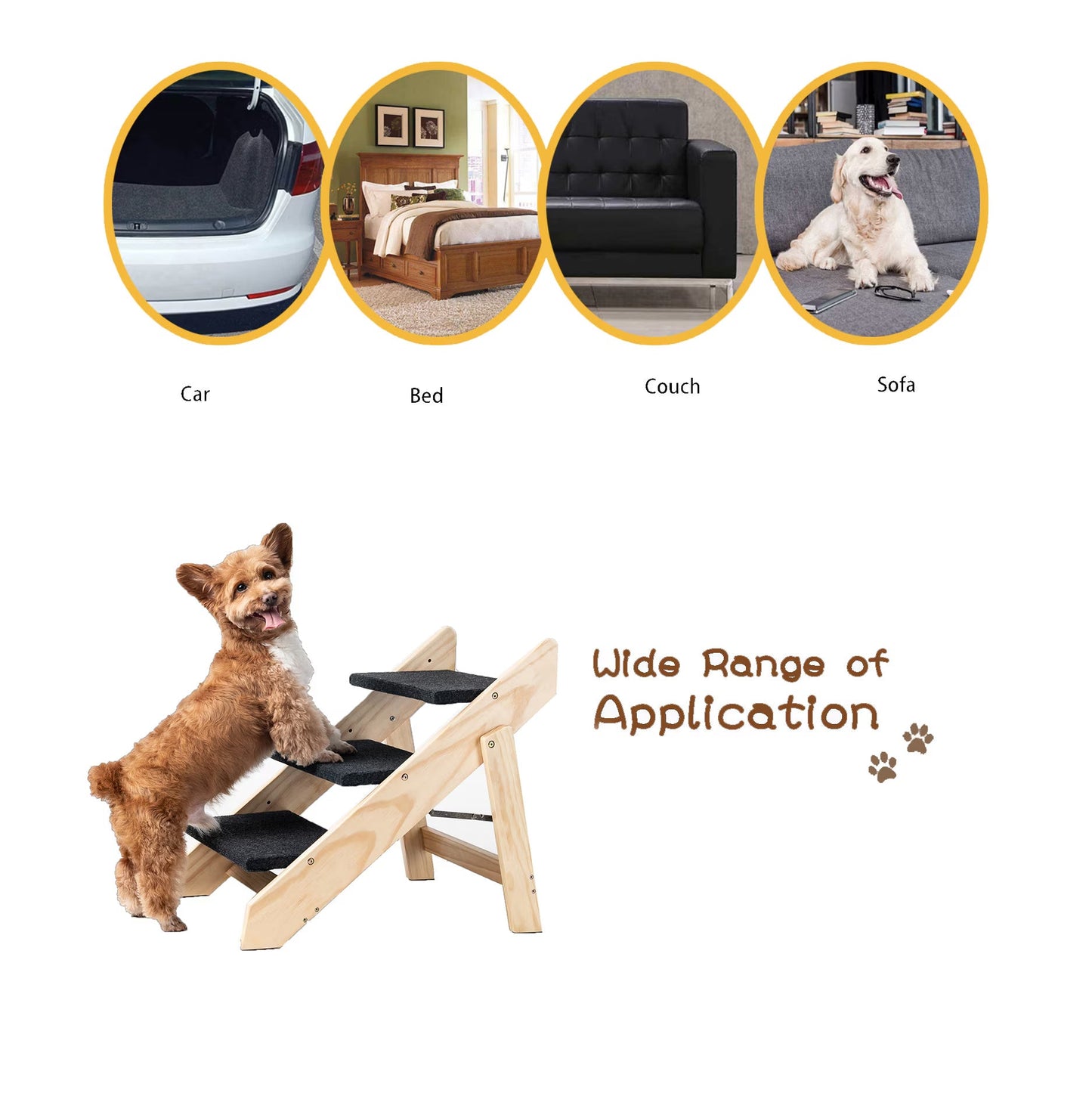 Wood Pet Stairs Pet Steps Foldable 3 Levels Dog Stairs Ramp Perfect For Beds And Cars Portable Dog Cat Ladder Up To 110 Pounds