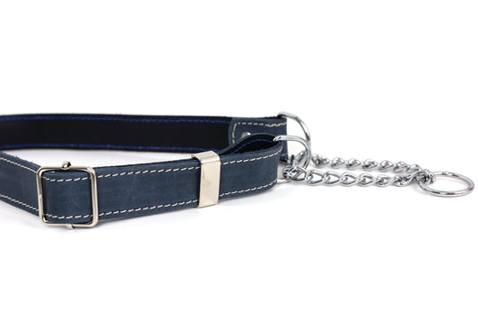 Martingale Blue Jeans Leather Dog Collar - dog collars > leather dog collars > quality leather dog collars - Euro - Dog Collars and Leads
