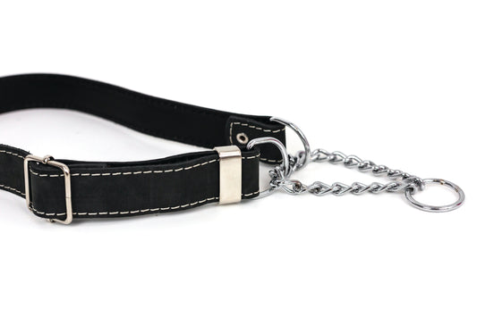 Martingale Midnight Black Leather Dog Collar - dog collars > leather dog collars > quality leather dog collars - Euro - Dog Collars and Leads