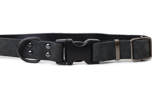 Sport Style Midnight Black Leather Dog Collar