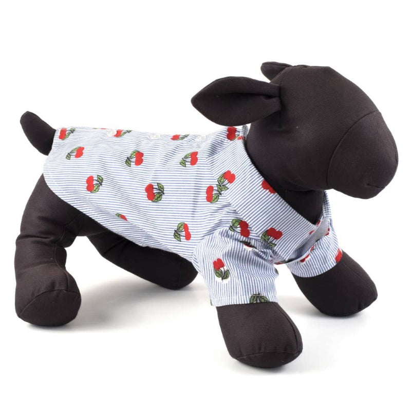 Cherries Striped Blue & White Collared Dog Shirt