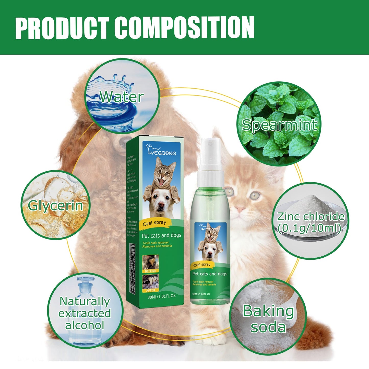 Pet Tooth Deodorizer Spray, Cats And Dogs Universal Mouth Cleaning Breath Freshening Spray