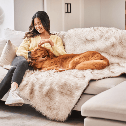 Pupprotector Waterproof Throw Blanket White With Brown Pet - detail view