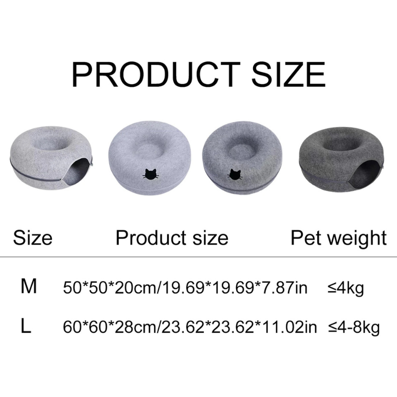 Felt Donut Cat Bed With Breather Hole 2-In-1 Tunnel Hideaway ๐ฉ