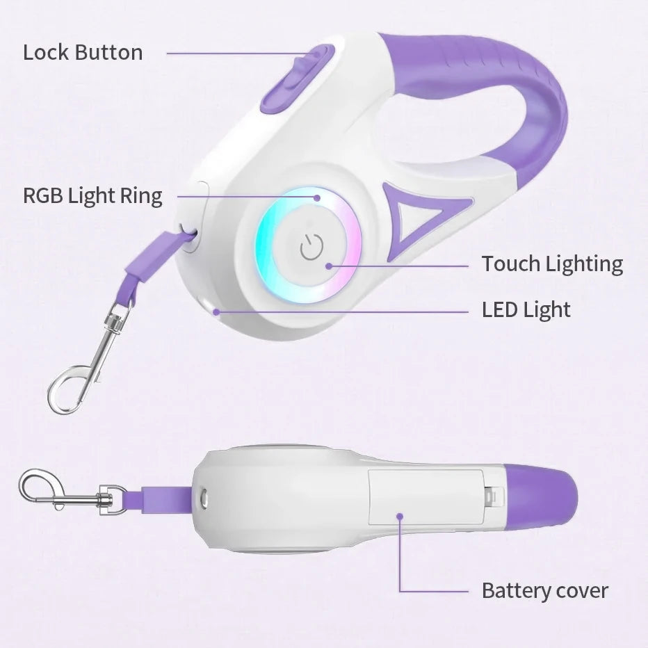 2025 LED Retractable Leash with light for Puppies Small Medium 2 dogs Cats Pet Harness straps collar Accessories 3m 5m Roulette
