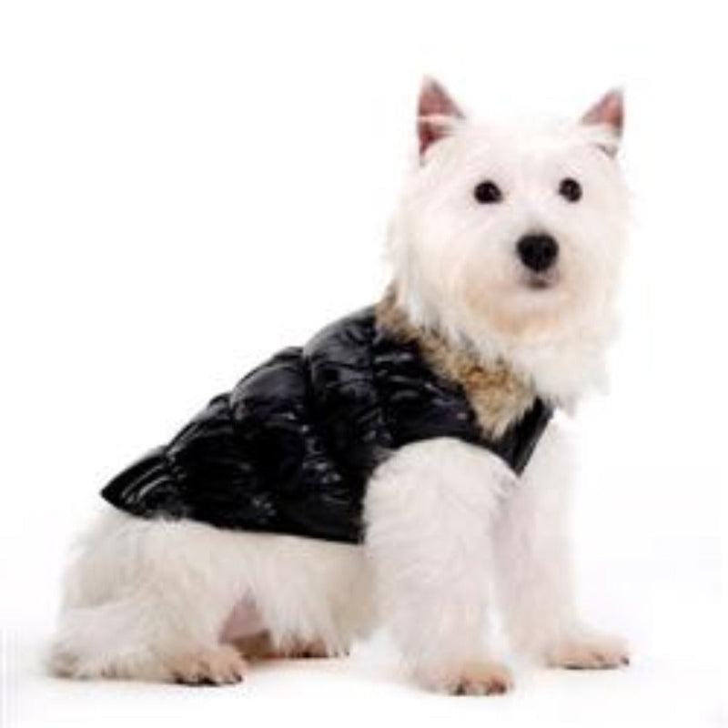 Ruched Bubble with Faux Fur Collar Black Dog Jacket