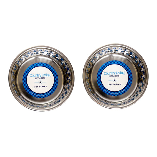 Country Living Set of 2 Hammered Stainless Steel Dog Bowls –