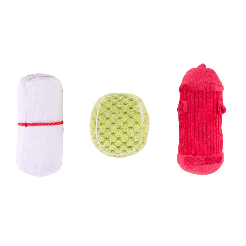 Dog's Best Friends Miniz Tennis Ball, Fire Hydrant, Newspaper Plush Dog Toy Set - 3 Pack