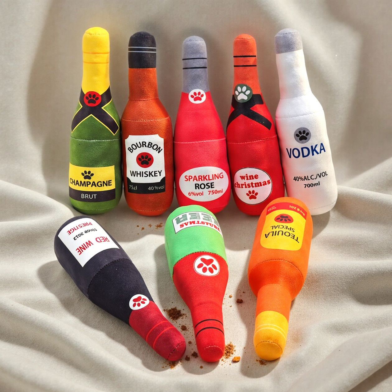 Dog Toy Realistic Wine Bottle Chew-Resistant Self-Entertainment Plush Toy for Cats and Dogs Teeth Cleaning Sound-Making Toy