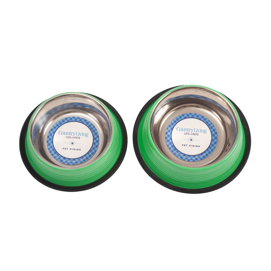 Country Living Set of 2 Ribbed Non-Slip Pet Bowls â Irish Green - Purrfect Pet Kingdom