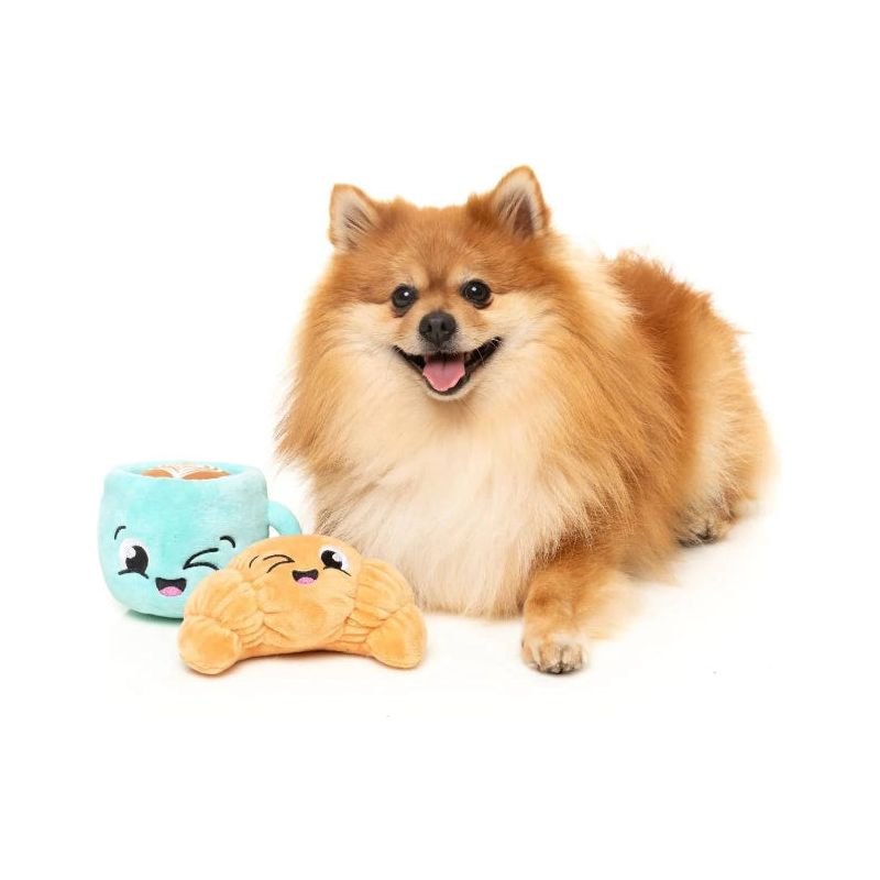 Croissant & Cappuccino Squeaky Plush Dog Toy Set - 2pk