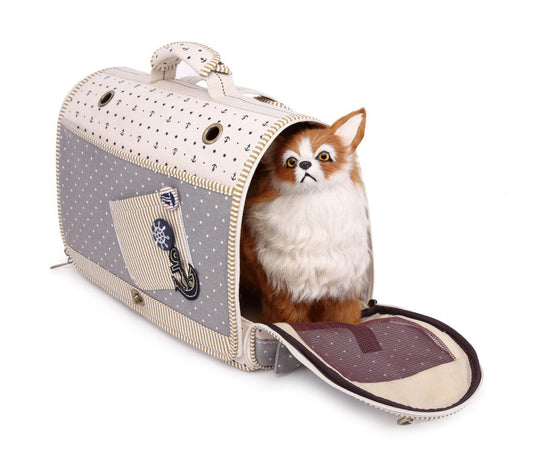 Pet Carrier Bag & Backpack â Nautical Style, Breathable Linen - Purrfect Pet Kingdom