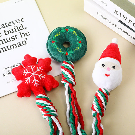 Christmas Cotton Rope Pet Plush Toy Teeth Grinding Durable