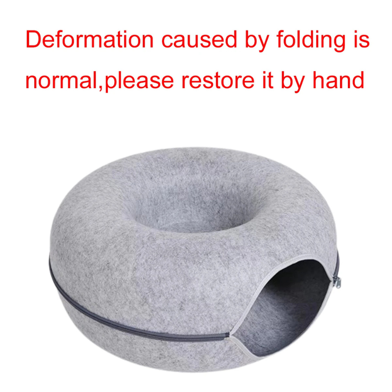 Felt Donut Cat Bed With Breather Hole 2-In-1 Tunnel Hideaway ๐ฉ
