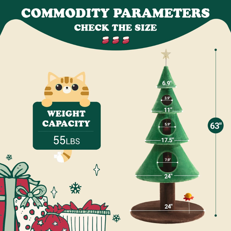 Allewie 63″ Cat Tower – Carpet Cat Tower & Scratcher Tower for Cats - WTN Essentials