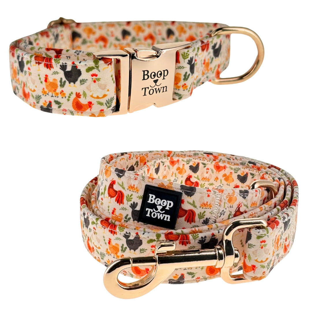 Dog Collar Leash Set Chickens Pattern 5.5oz ๐