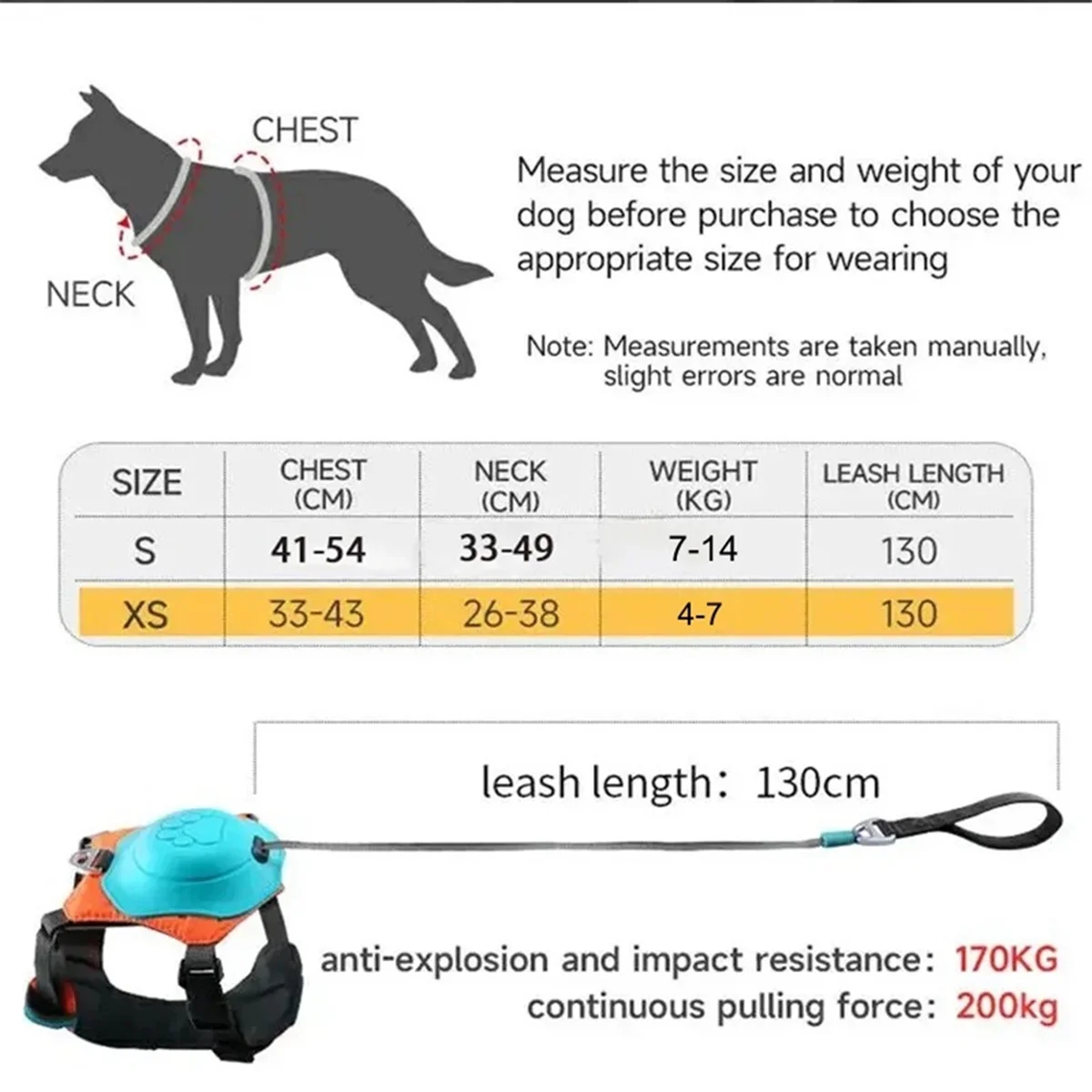AA05 2-In-1 No Pull Dog Harness with Retractable Leash,Automatic Anti Burst Impact Function,Adjustable Breathable Dog Vest,XS