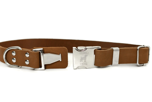Modern Style Quick - Release Earth Brown Leather Dog Collar - Dog Harnesses - Euro - Dog Collars and Leads