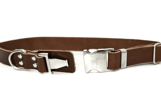 Modern Style Quick-Release Chocolate Leather Dog Collar
