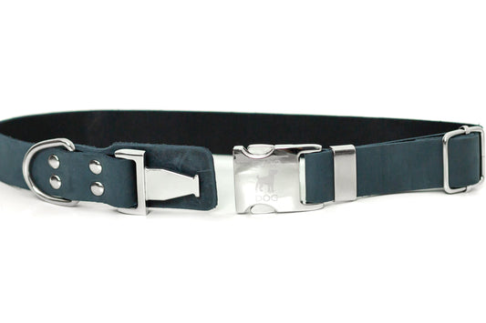 Purrfect Pet Kingdom Modern Style Quick-Release Blue Jeans Leather Dog Collar (Small 10"-15", Blue Jeans) - Premium Dog Collars > Leather Dog Collars > Quality Leather Dog Collars