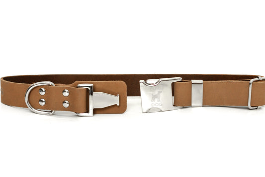 Purrfect Pet Kingdom Modern Style Quick-Release Khaki Leather Dog Collar (Small 10"-15", Khaki) - Premium Dog Collars > Leather Dog Collars > Quality Leather Dog Collars